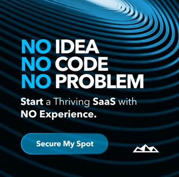 Graphic that says "NO IDEA, NO CODE, NO PROBLEM" and a button that says "Secure My Spot"
