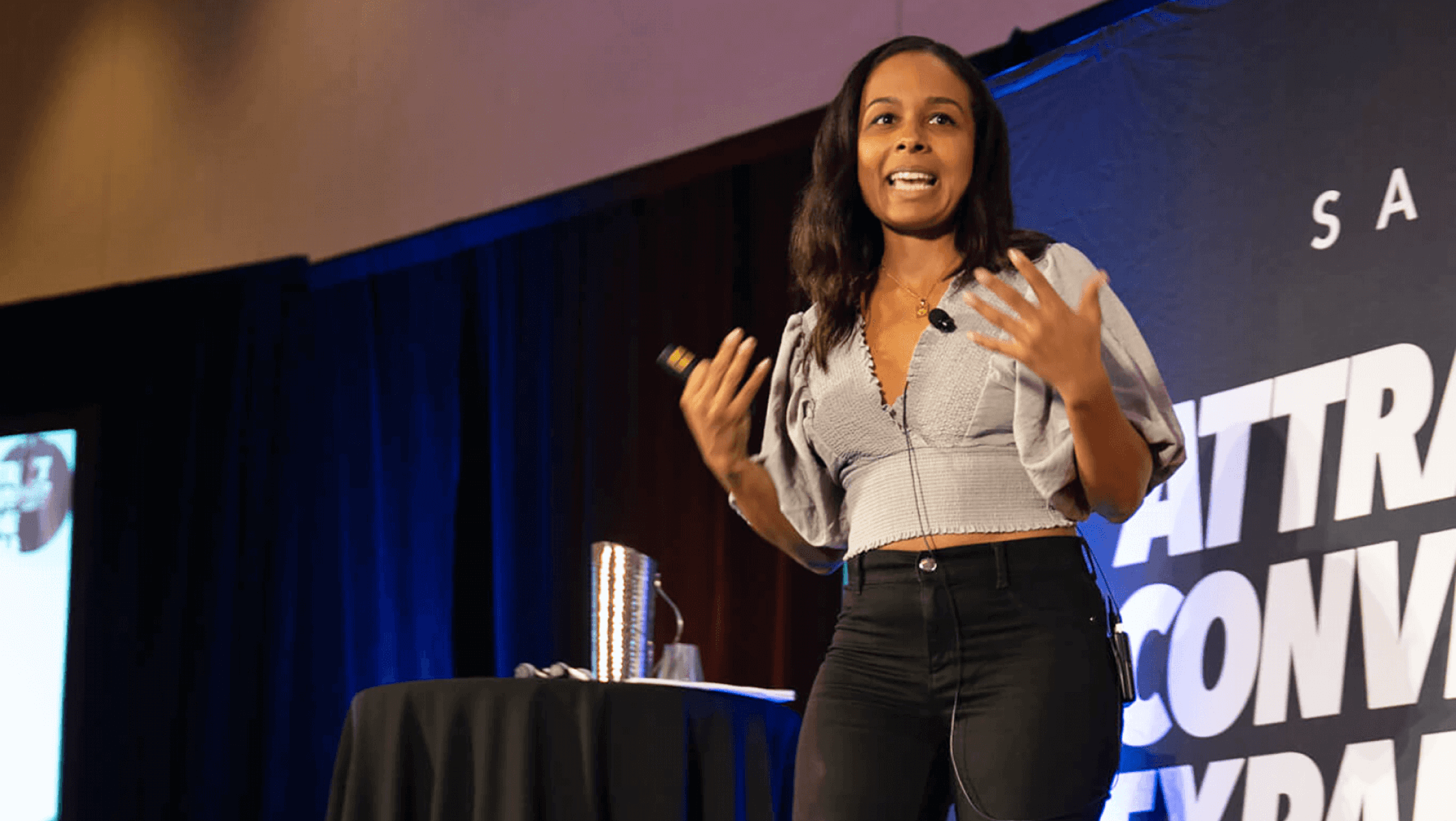 A woman giving a presentation